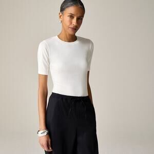 J. Crew Women's Refined Rib Elbow-Sleeve T-Shirt Ivory White Size XXS NWT